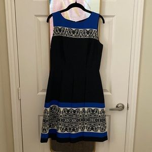 Black/blue patterned Tahari dress